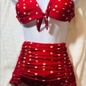 Unique Vintage swim bikini top  red polka dot